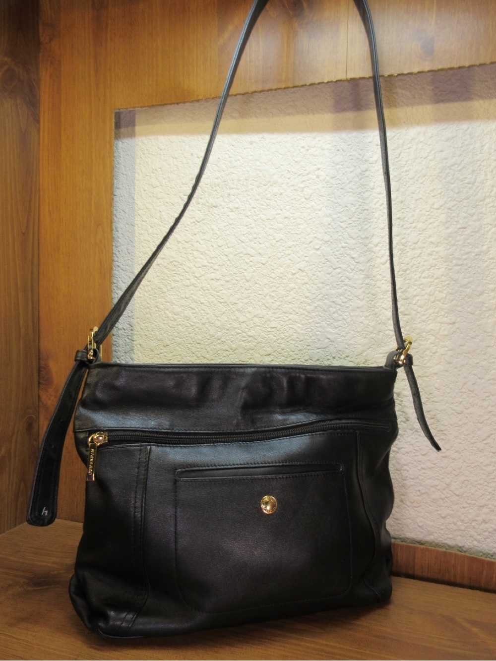 Stone & Co. Black Leather Shoulder Bag with Gold Hardware